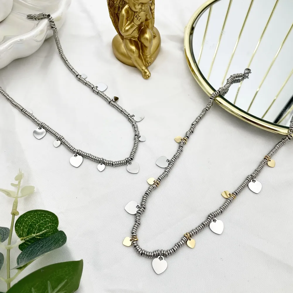 Catena Anellini con Cuore-Collana Corta in Acciaio - CAC-413-2551