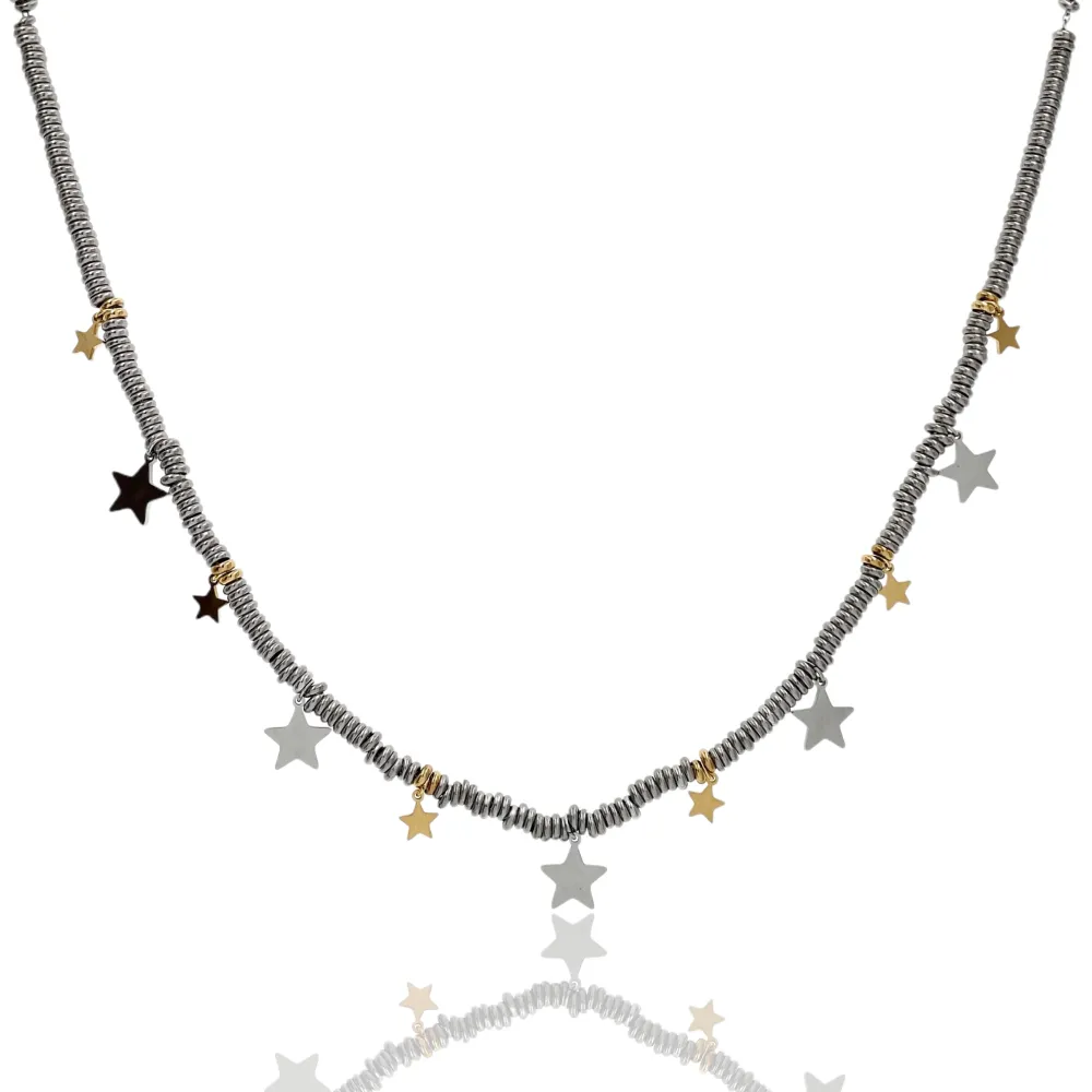 Catena Anellini con Stelle-Collane Corte in Acciaio - CAC-413-2552 (Argento)