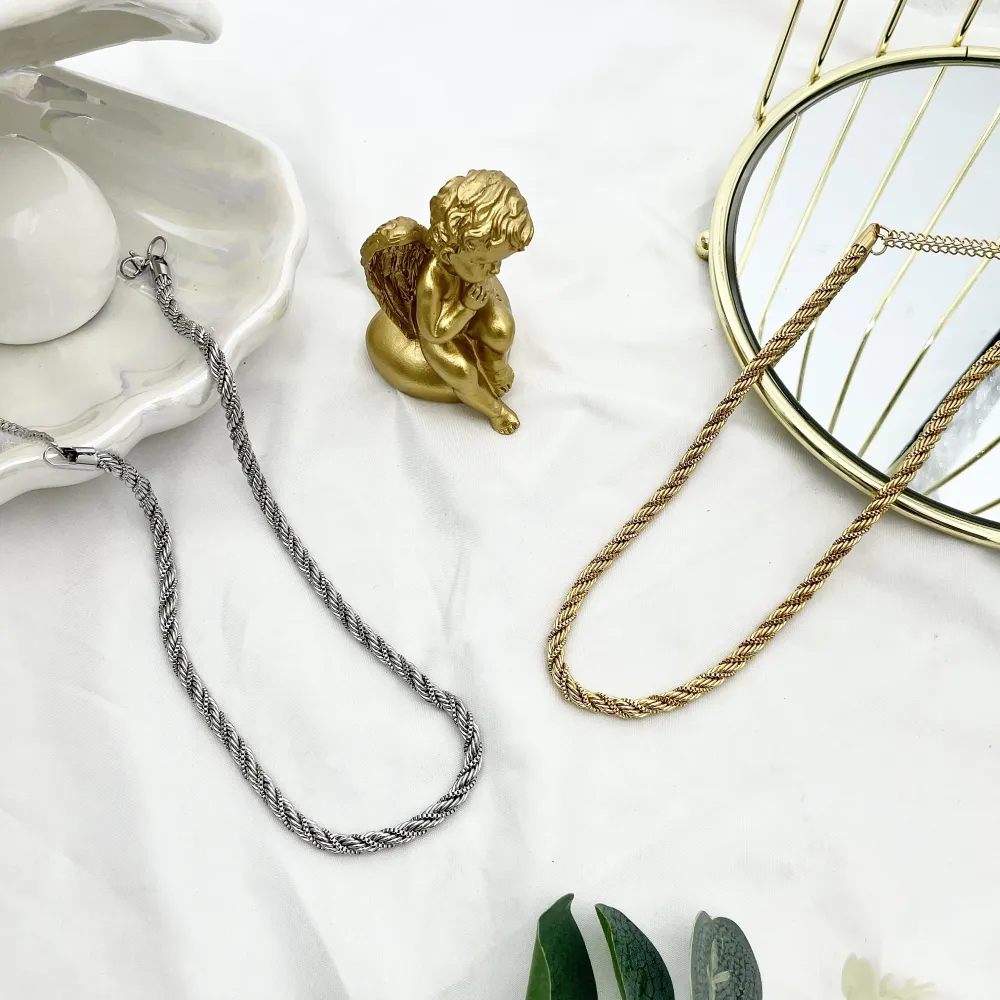 Catena Torchon con Catenine-Collana Corta in Acciaio - CAC-413-2709 (Oro Giallo)