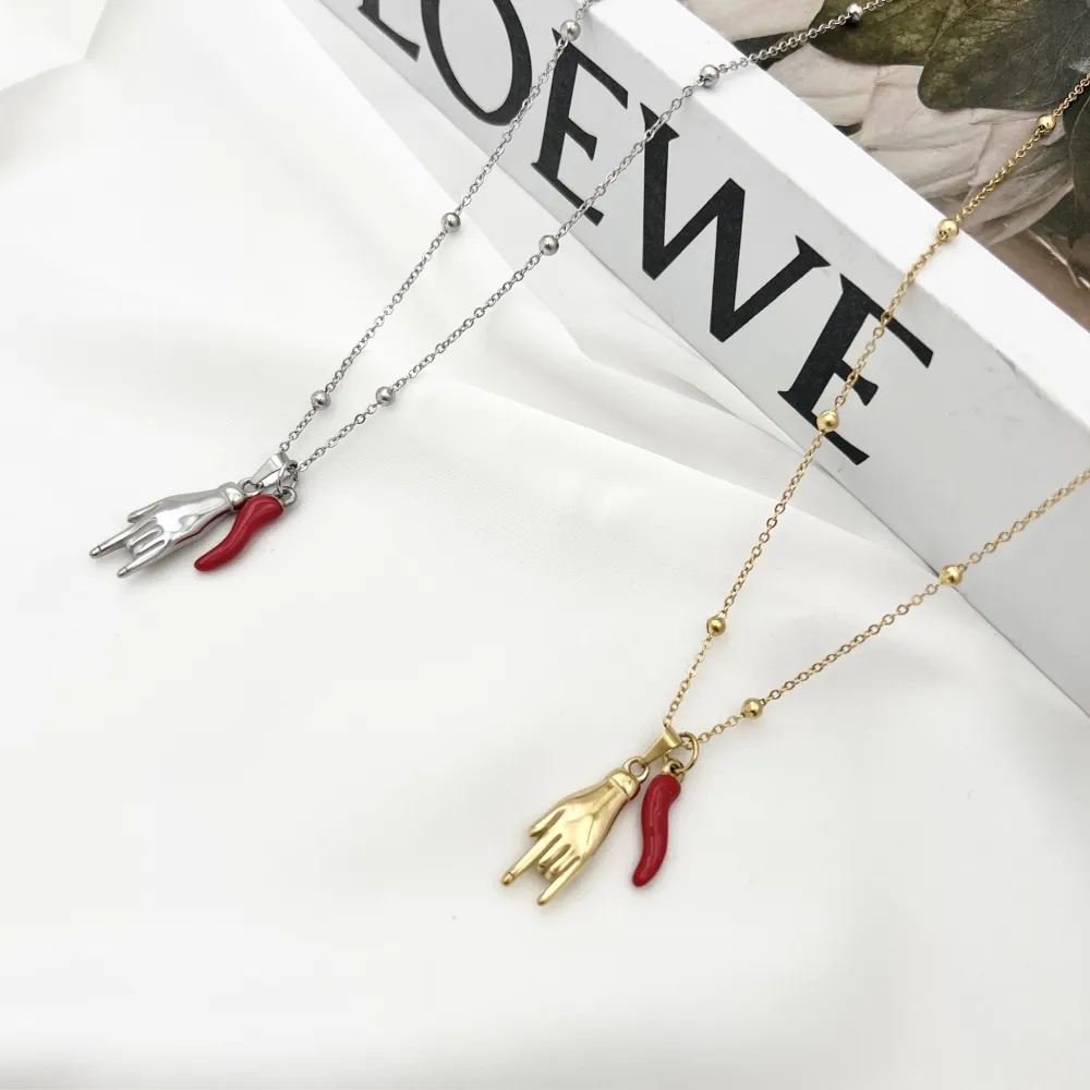 Cornino e Mano-Collana Girocollo in Acciaio - CAC-413-3492