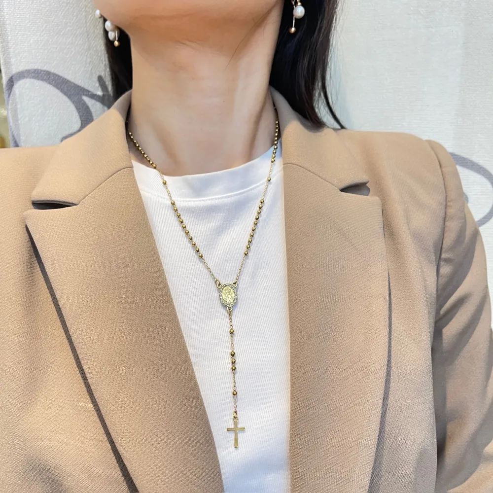 Rosario con Strass-Collana Corta in Acciaio - CAC-448-49 (Argento)