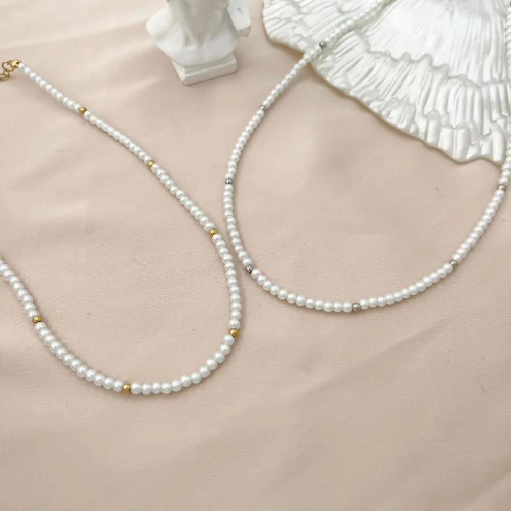 Perla  3mm-Collana Corta in Acciaio - CAC-514-145