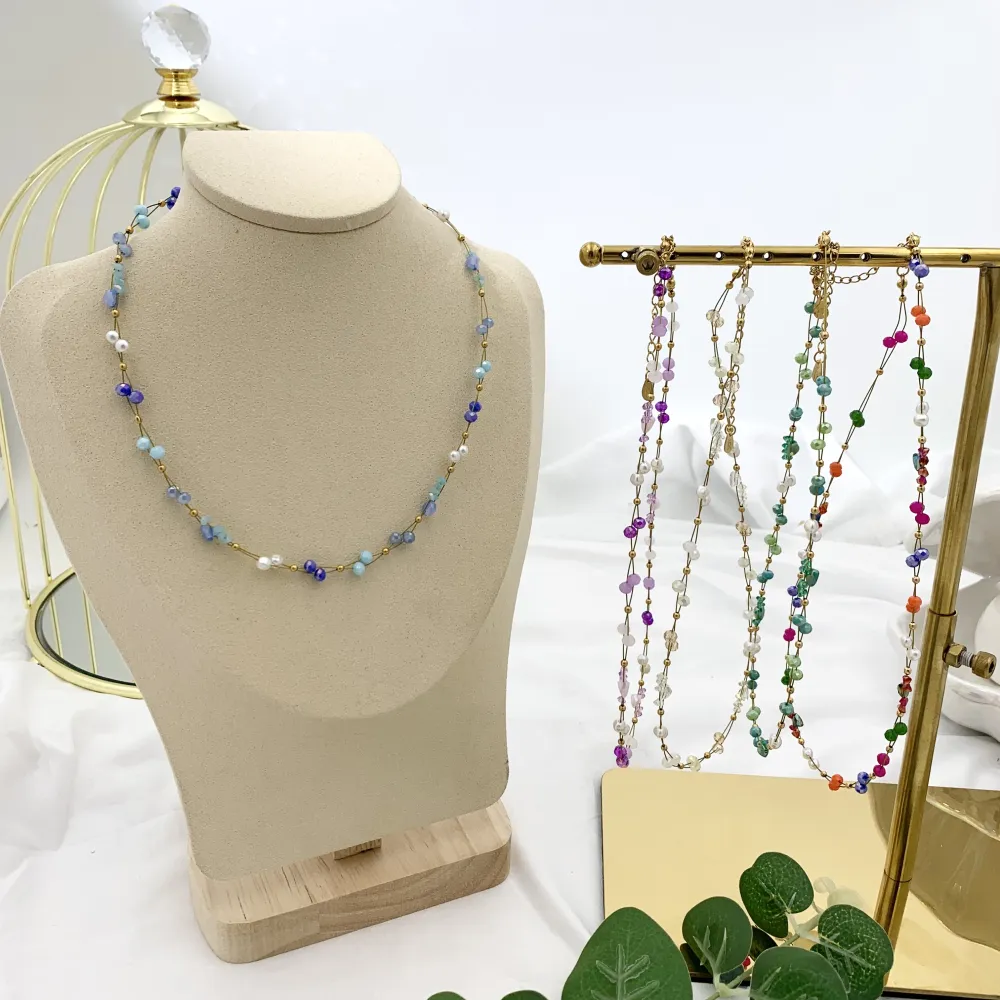 Catena con Perline-Collana Corta in Acciaio - CAC-735-16