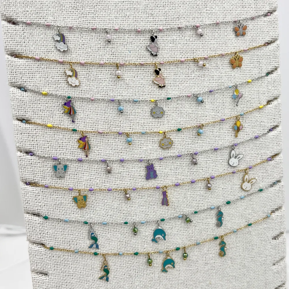 Ciondoli Smalatati Favola-Collana Corta in Acciaio - CAC-736-29 (Rosa/Argento)