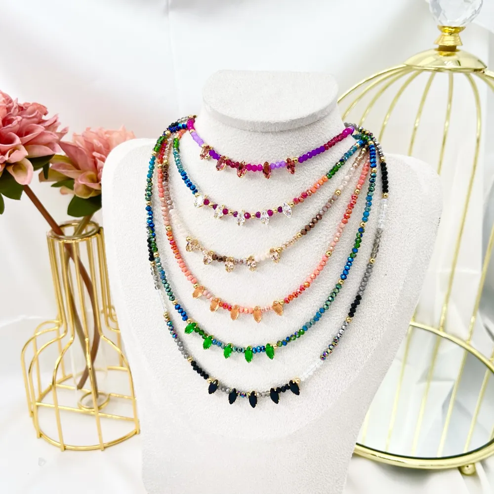 Cristalli con Riso-Collana Corta in Acciaio - CAC-750-09