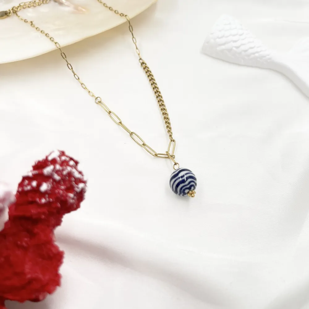 Pallina Ceramica -Collana Corta in Acciaio - CAC-765-53