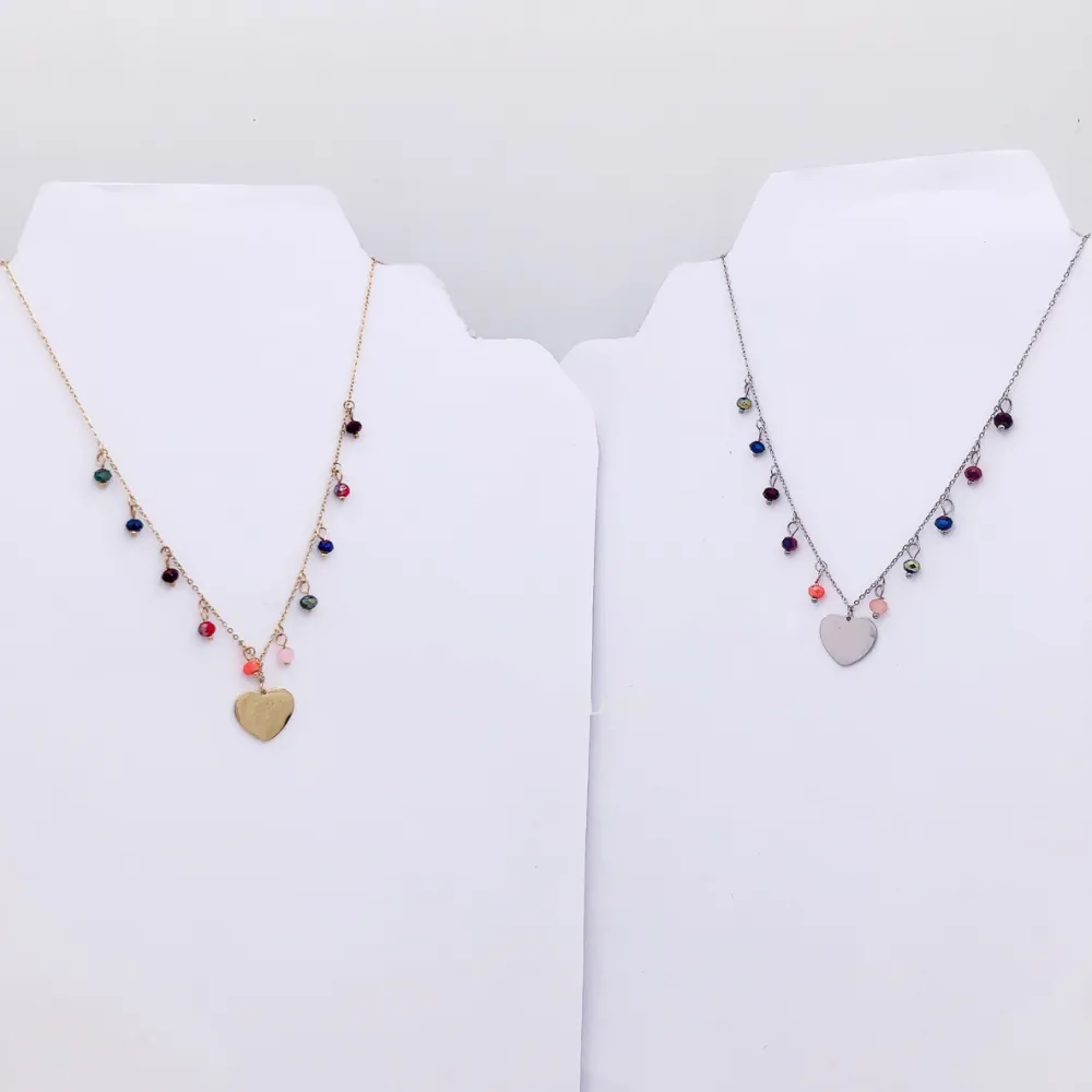 Cuore pendente e cristallo - Collana Acciaio - CAC104-56