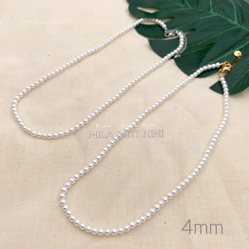 CAC176-437-Perla 4mm -Collana Corta in Acciaio - CAC176-437-Perla 4mm -Collana Corta in Acciaio (Argento)