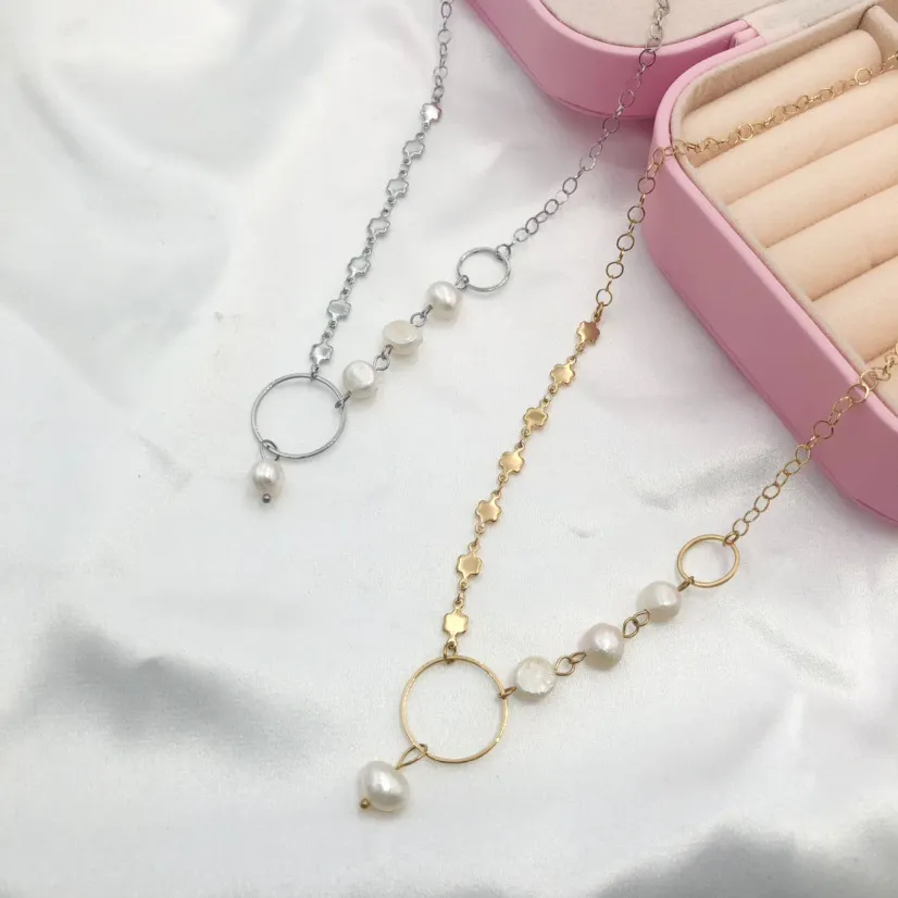 Perla Cerchio-Collana Corta in Acciaio - CAC329-10 (Argento)