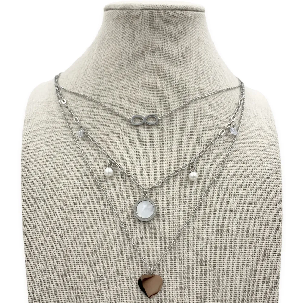 CAC5955-Infinito Tondo e Cuore - Collana Multifilo in Acciaio - CAC413-0122 (Argento)