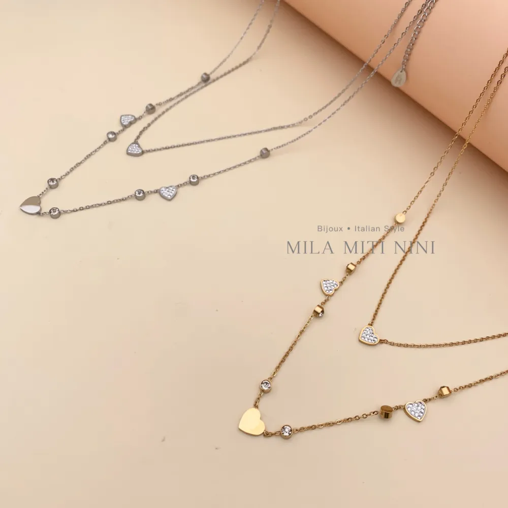 Doppio con Cuore-Collana Corta in Acciaio - CAC413-1508