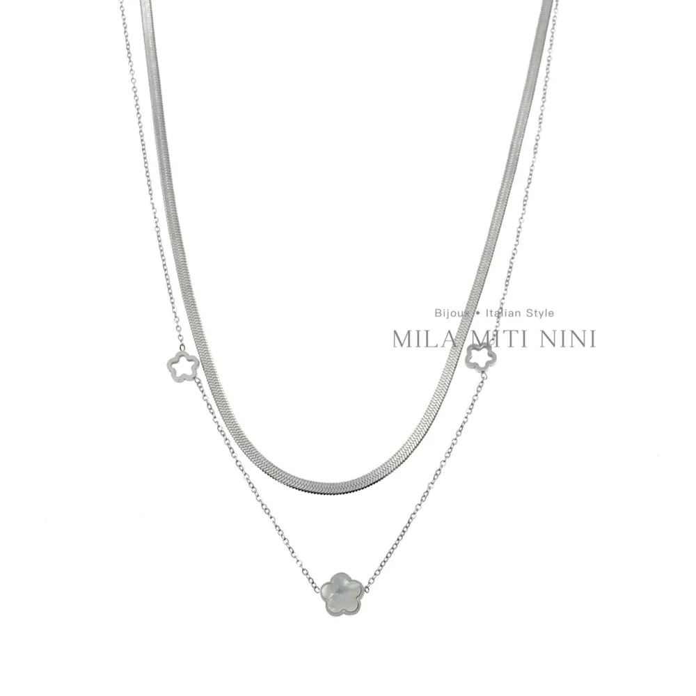 Doppio con Fiore-Collana Corta in Acciaio - CAC413-1831 (Oro Giallo)