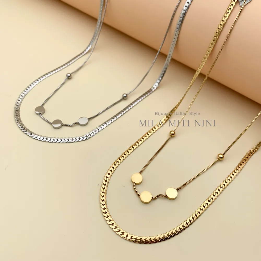 Doppio con Tondo-Collana Corta in Acciaio - CAC413-1838 (Oro Giallo)