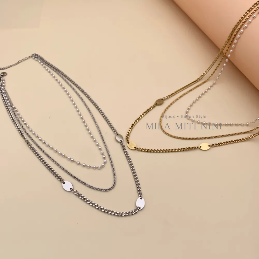 Multifilo con Perla-Collana Corta in Acciaio - CAC413-1840