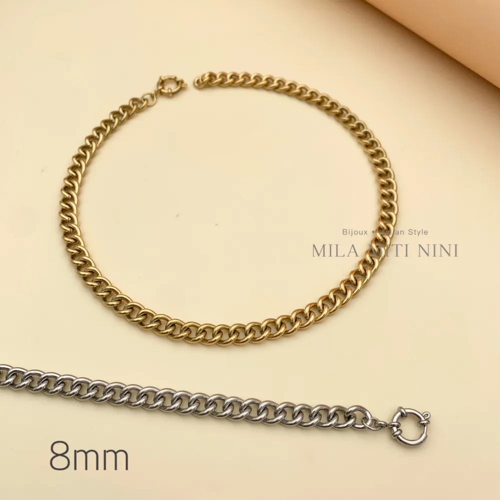 Groumette 8mm-Collana Corta in Acciaio - CAC413-2485 (Oro Giallo)