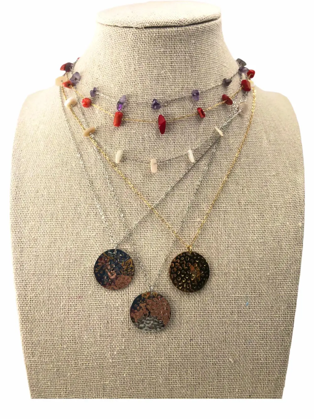 Multifilo collana acciaio - CAC4159-Pietrine Tondo Battuto-Collana Corta in Acciaio