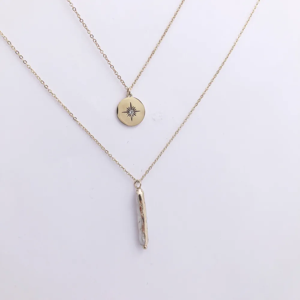 Multifilo collana acciaio - CAC4214-Perla di fiume stella  - Collana Corta in Acciaio