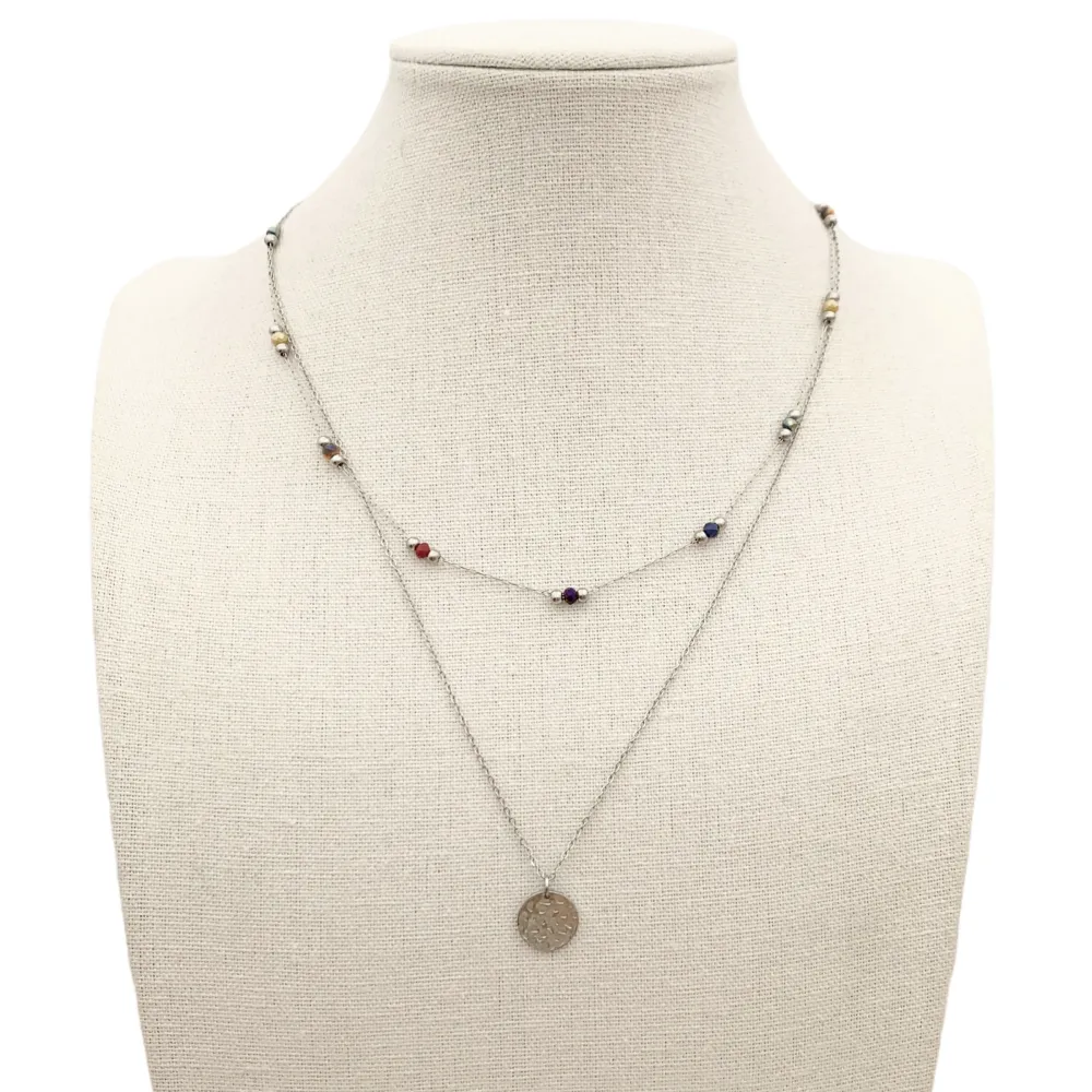 Multifilo collana acciaio - CAC4458-Catena Pietra e Medaglia-Collana Corta in Acciai