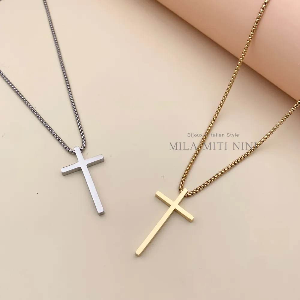 Croce Grande-Collana Corta in Acciaio - CAC450-276C (Oro Giallo)