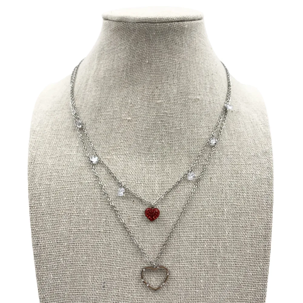 CAC5842-Doppio Cuore e Zirconia - Collana in Acciaio - CAC5842-Doppio Cuore e Zirconia - Collana in Acciaio (Argento)