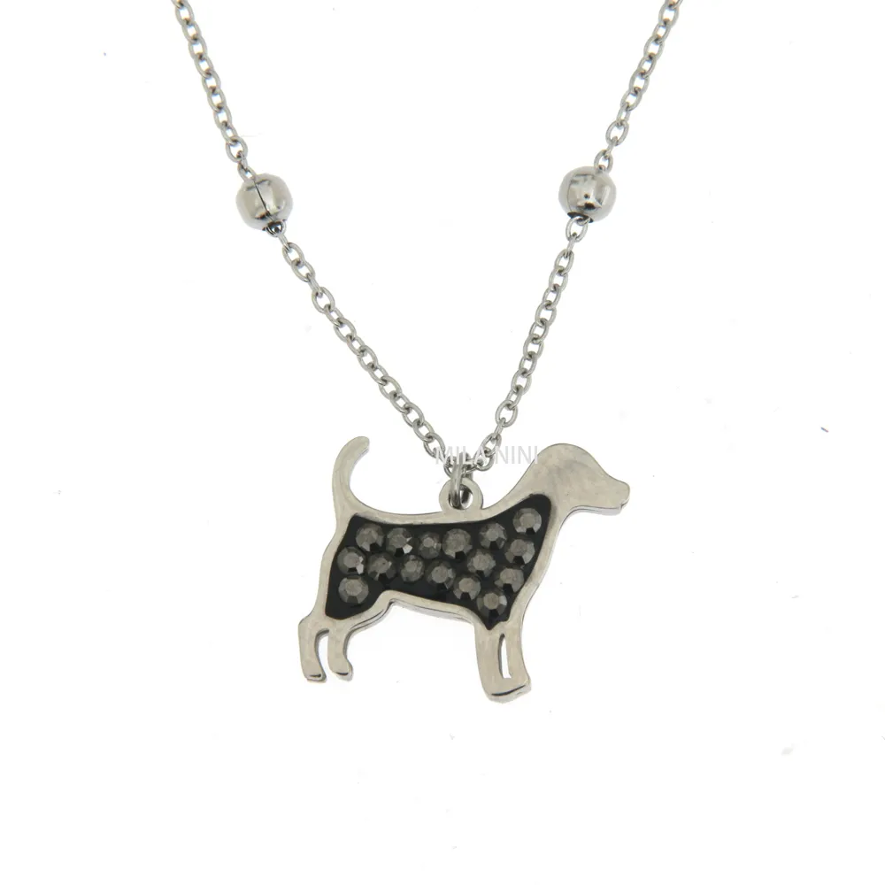 Cane 2 - Girocollo in Acciaio con Strass - CAC6346-Cane- Girocollo in Acciaio con Strass