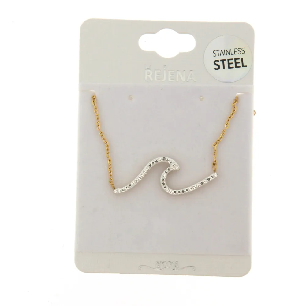 CAC6781-Onda con Strass-Collana Girocollo in Acciaio - CAC6781-Onda con Strass-Collana Girocollo in Acciaio