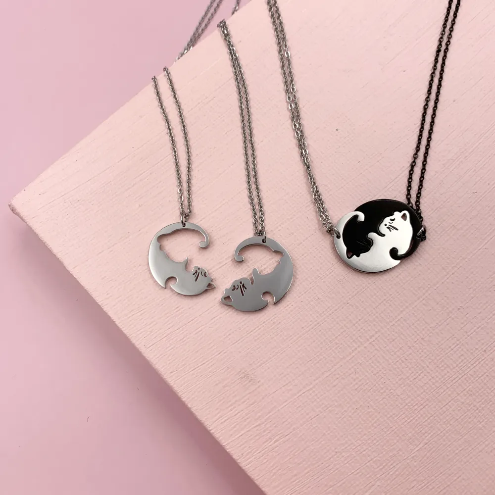 CAC6867-Puzzle Gatto-Collana Coppia Girocollo in Acciaio - CAC6867-Puzzle Gatto-Collana Coppia Girocollo in Acciaio