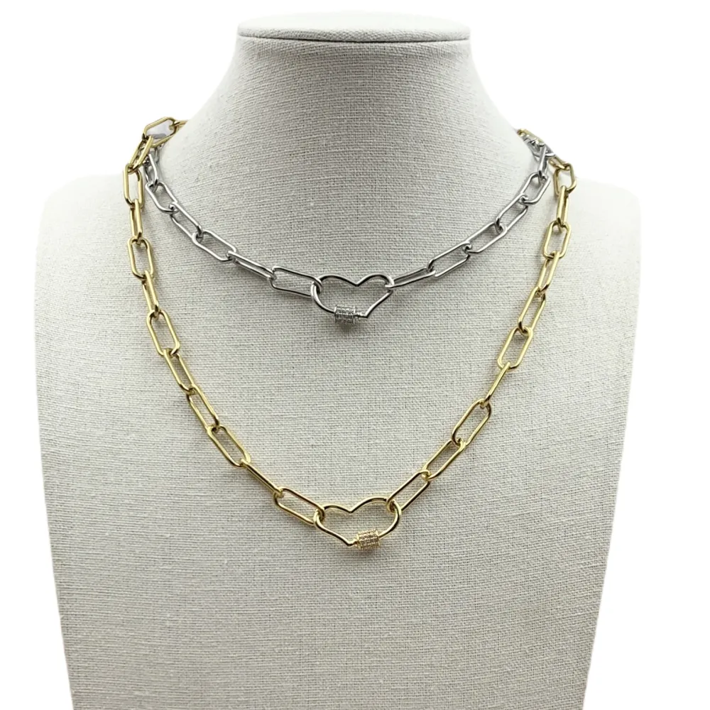 CAC7040-Cuore Zirconia- Collana Corta in Acciaio - CAC7040-Cuore Zirconia- Collana Corta in Acciaio