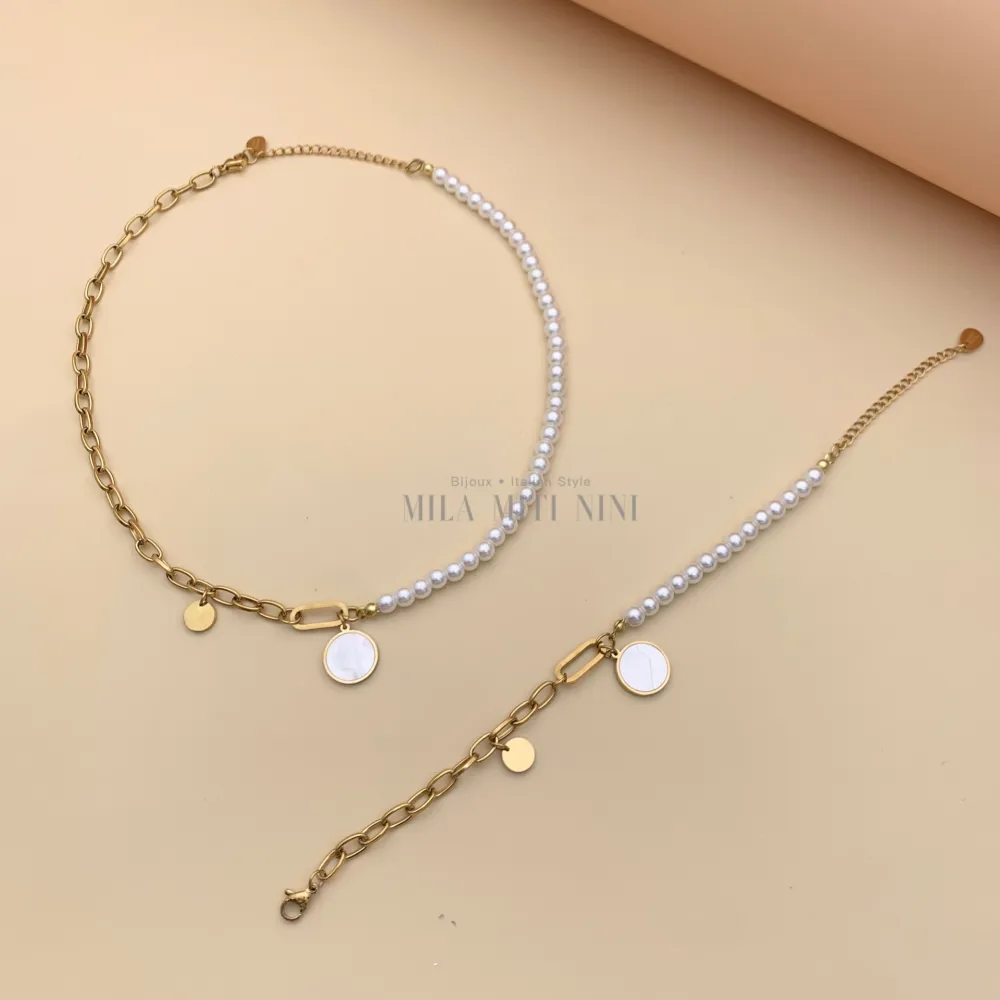 CAC7763-Perla Catena-Collana Corta in Acciaio - CAC7763-Perla Catena-Collana Corta in Acciaio