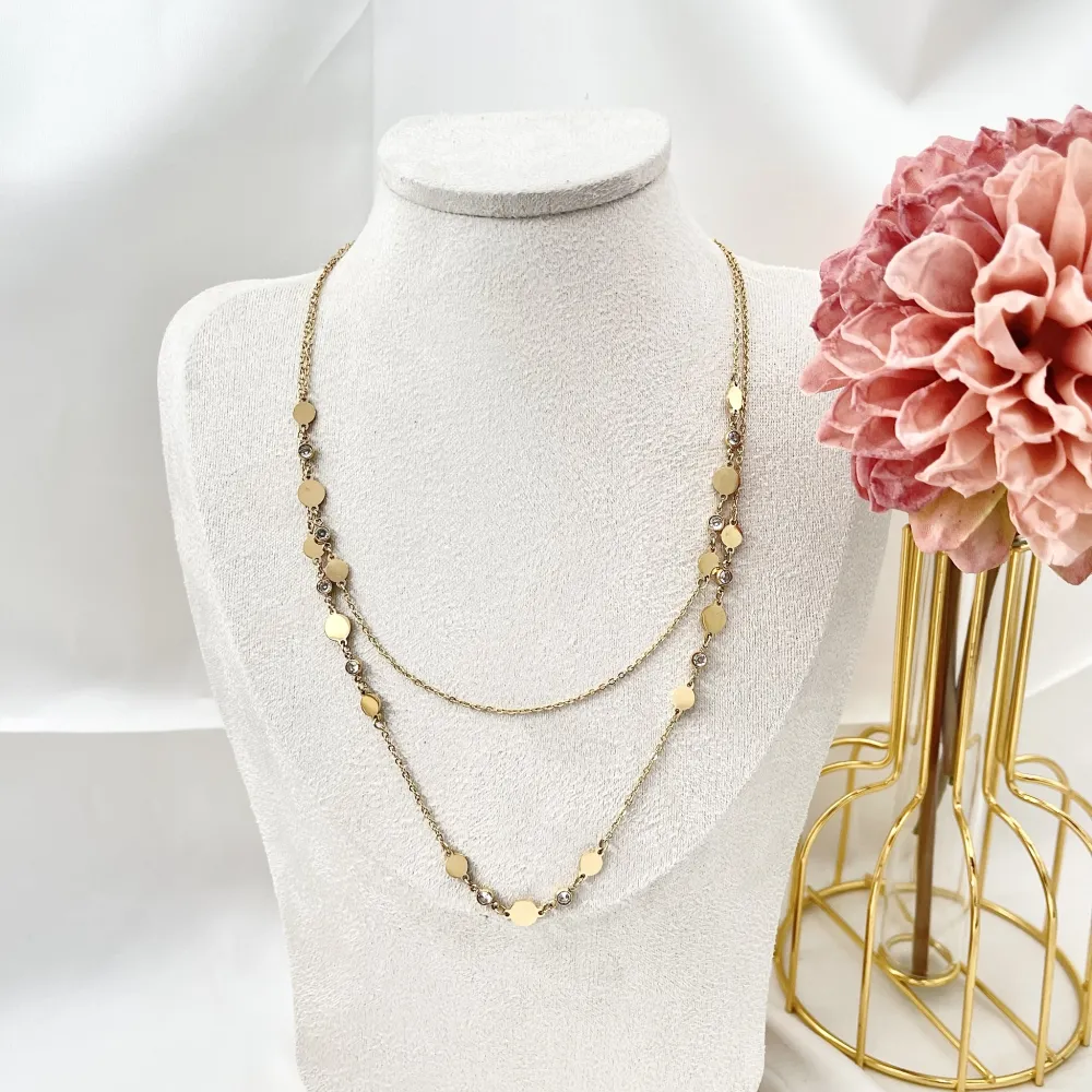 Tondo Punto Luce con Pietra-Collana Lunga in Acciaio - CAL-103-AA2355N