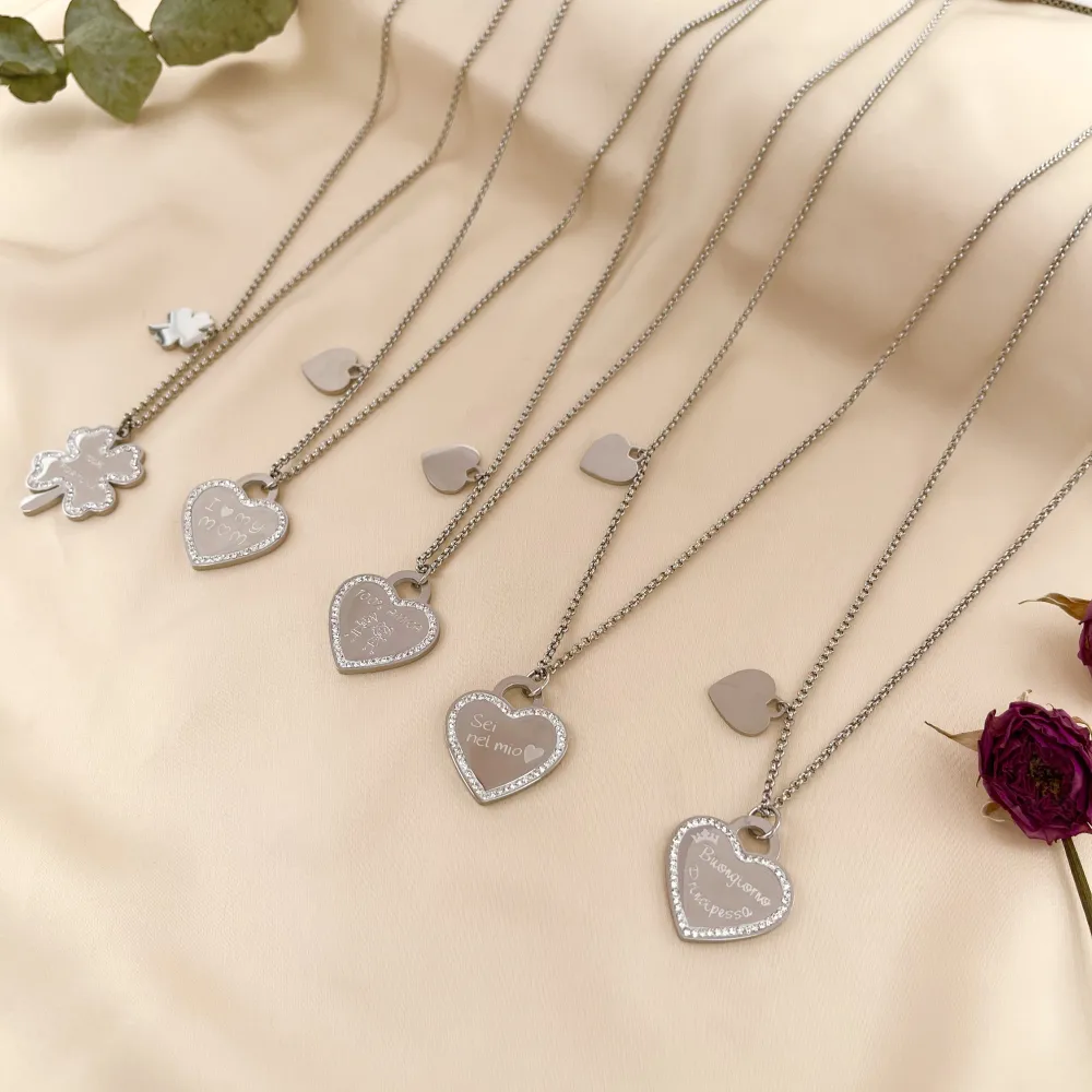 (3 pezzi) CAL413-910-100% Fortuna -Collana Lunga in Acciaio - CAL413-910-100% Fortuna -Collana Lunga in Acciaio