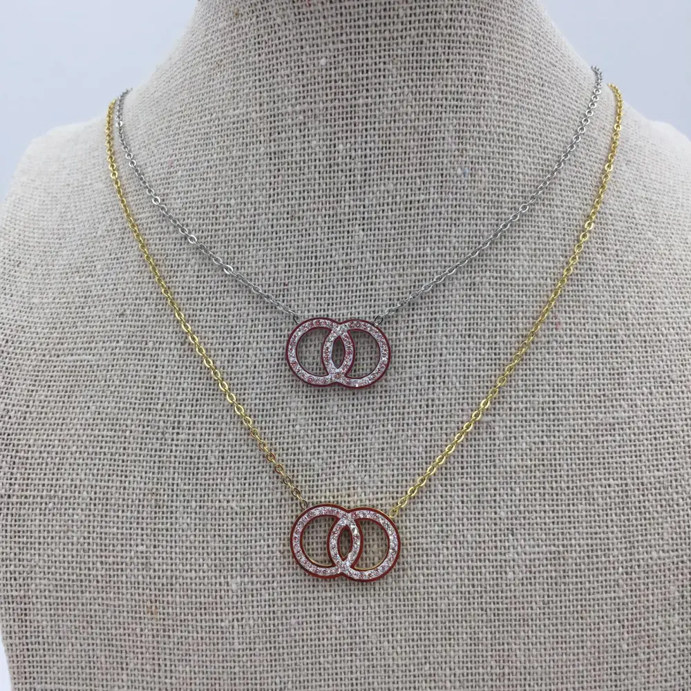 CAS- Doppio Cerchio 4617 - Collana in Acciaio con Strass - CAS- Doppio Cerchio 4617 - Collana in Acciaio con Strass