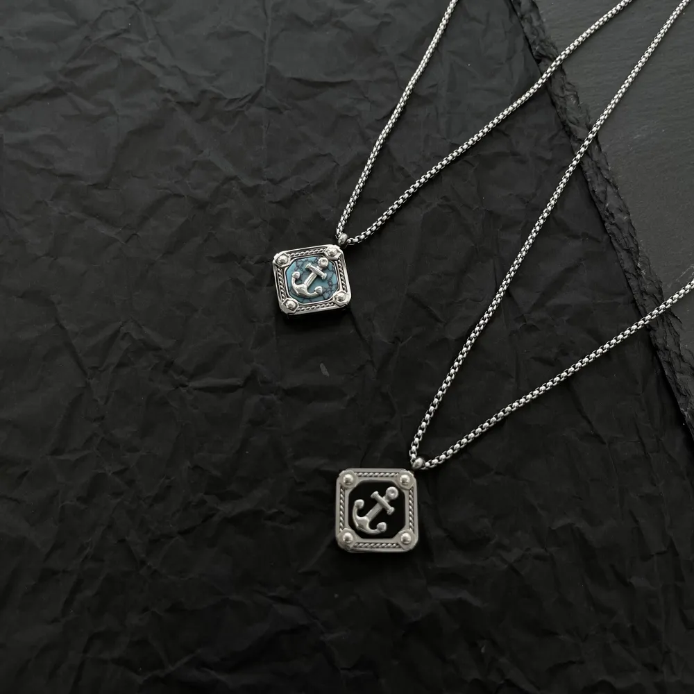 Quadrato con Ancora-Collana da Uomo in Acciaio - CAU-600-H267