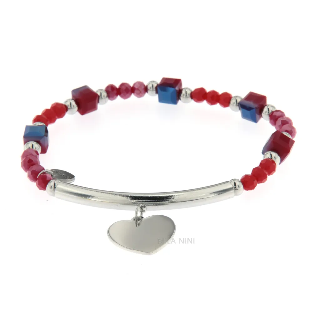 CBAE Cuore - Bracciale Cristalli Elastico Acciaio 1015 - CBAE Cuore - Bracciale Elastico Acciaio 1015