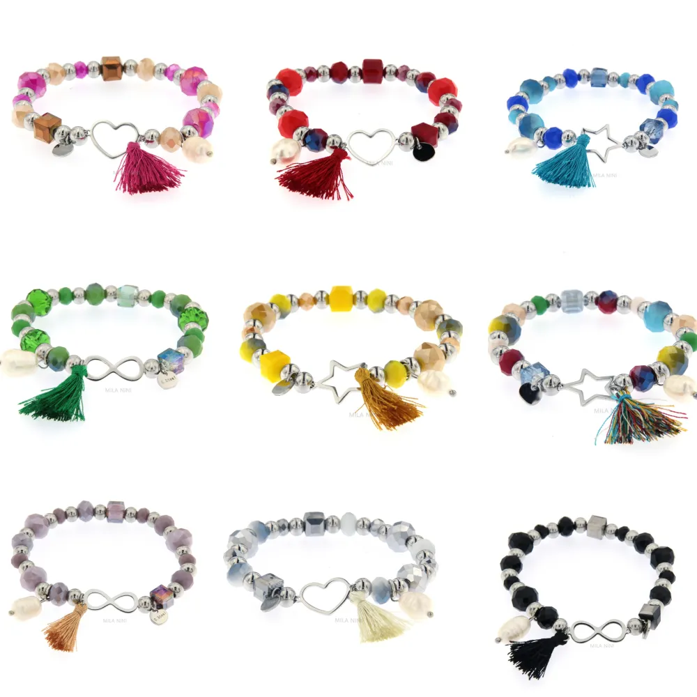 [CBAE Soggetti Mix 2- Bracciale Acciaio (Pacco 12pz) 1016] CBAE Soggetti Mix 2 - Bracciale Elastico Acciaio Perla Napine ( - CBAE Soggetti Mix 2- Bracciale Acciaio (Pacco 12pz) 1016