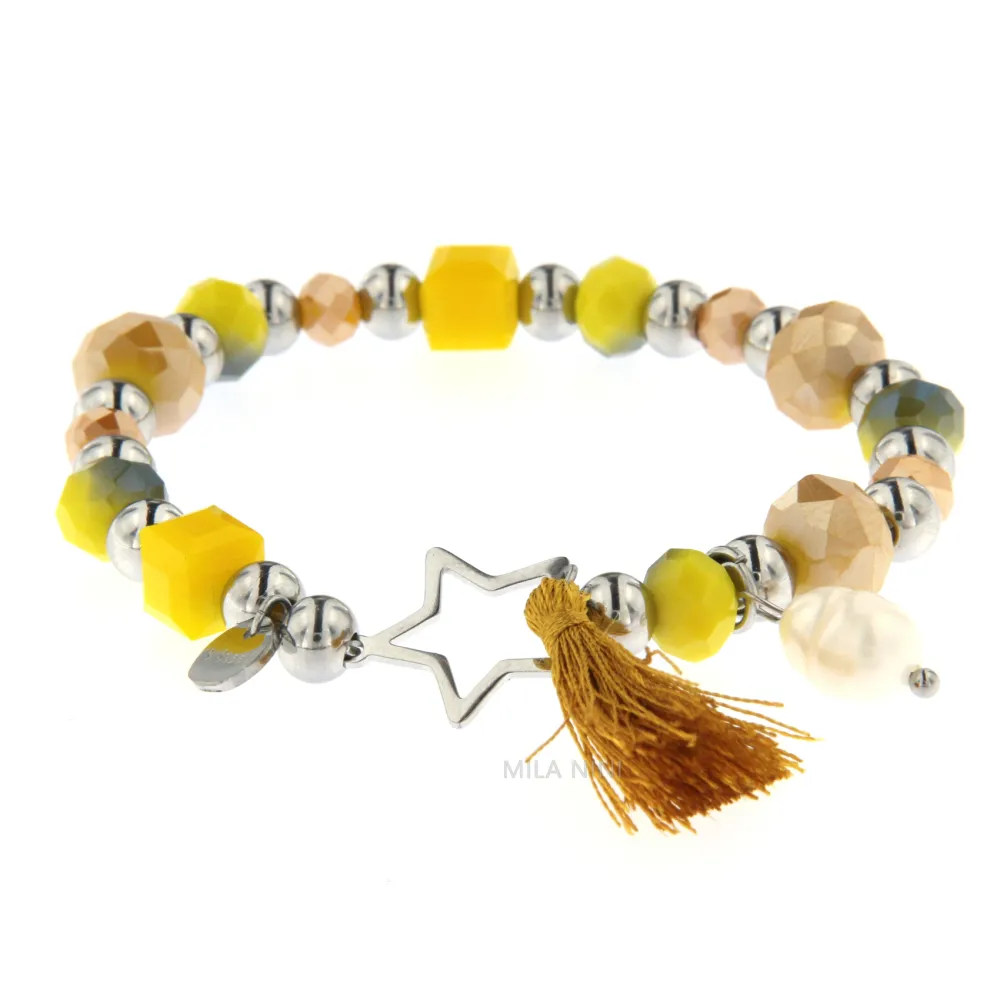 CBAE Stella - Bracciale Elastico Acciaio Perla Napine  1016 - CBAE Stella- Bracciale Elastico Acciaio 1016 (Giallo)