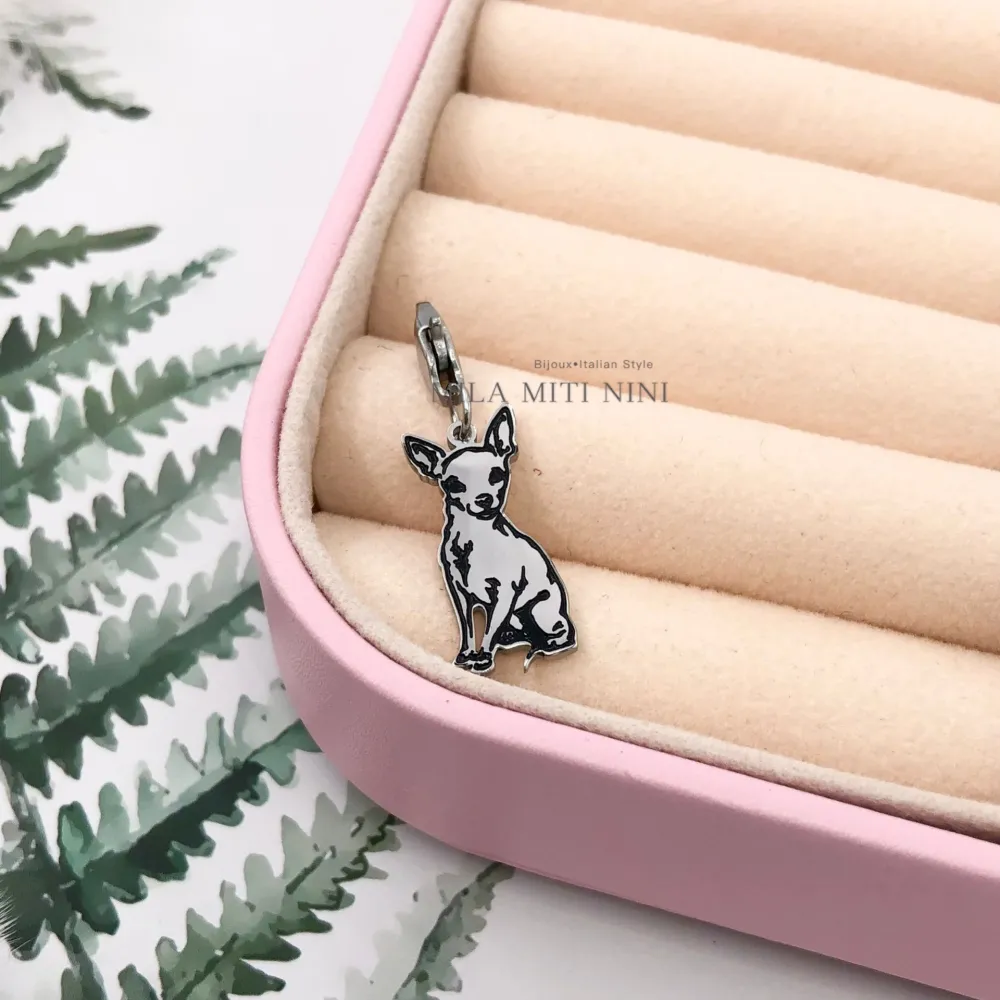 [CIO413-120] Cane-Ciondolo Smaltato in Acciaio - CIO413-120