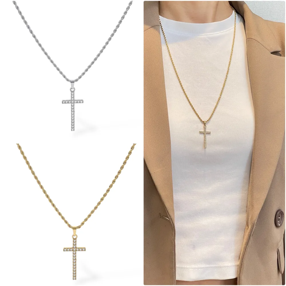 Croce-Collana Lunga in Acciaio - CL-103-AA5765N  55+5cm