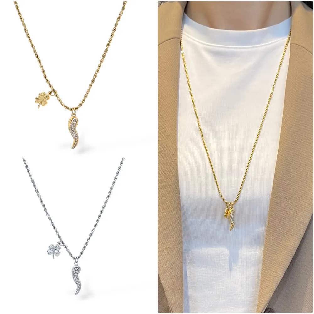 Cornino Quadrifoglio-Collana Lunga in Acciaio - CL-103-AA5767N 75+10cm