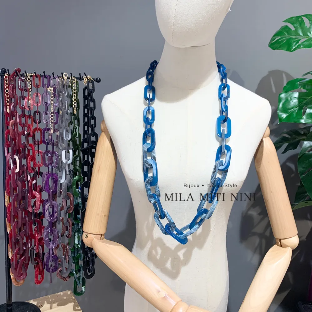 Catena rettangolare-Collana Lunga in Resina - CML-12865AW