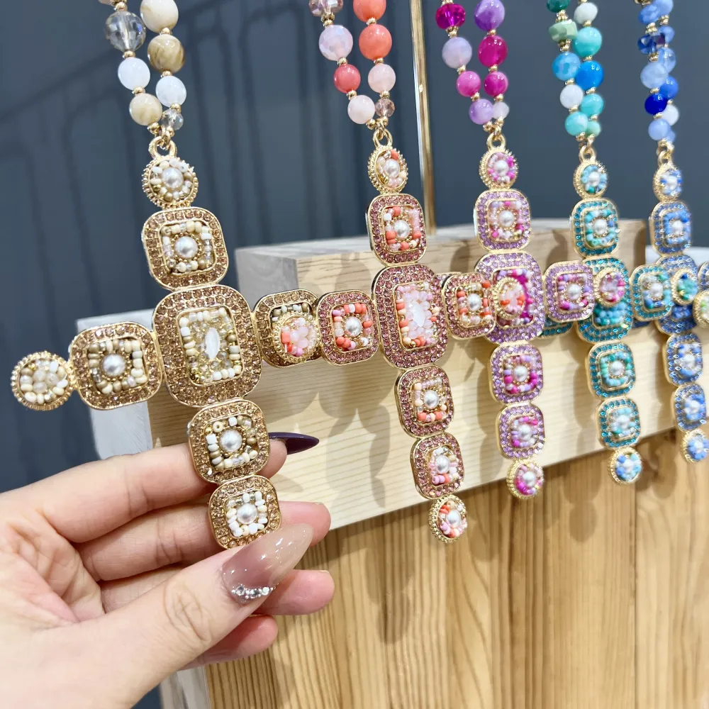 Croce-Collana Lunga Moda - CML-732-216 (Fucsia)