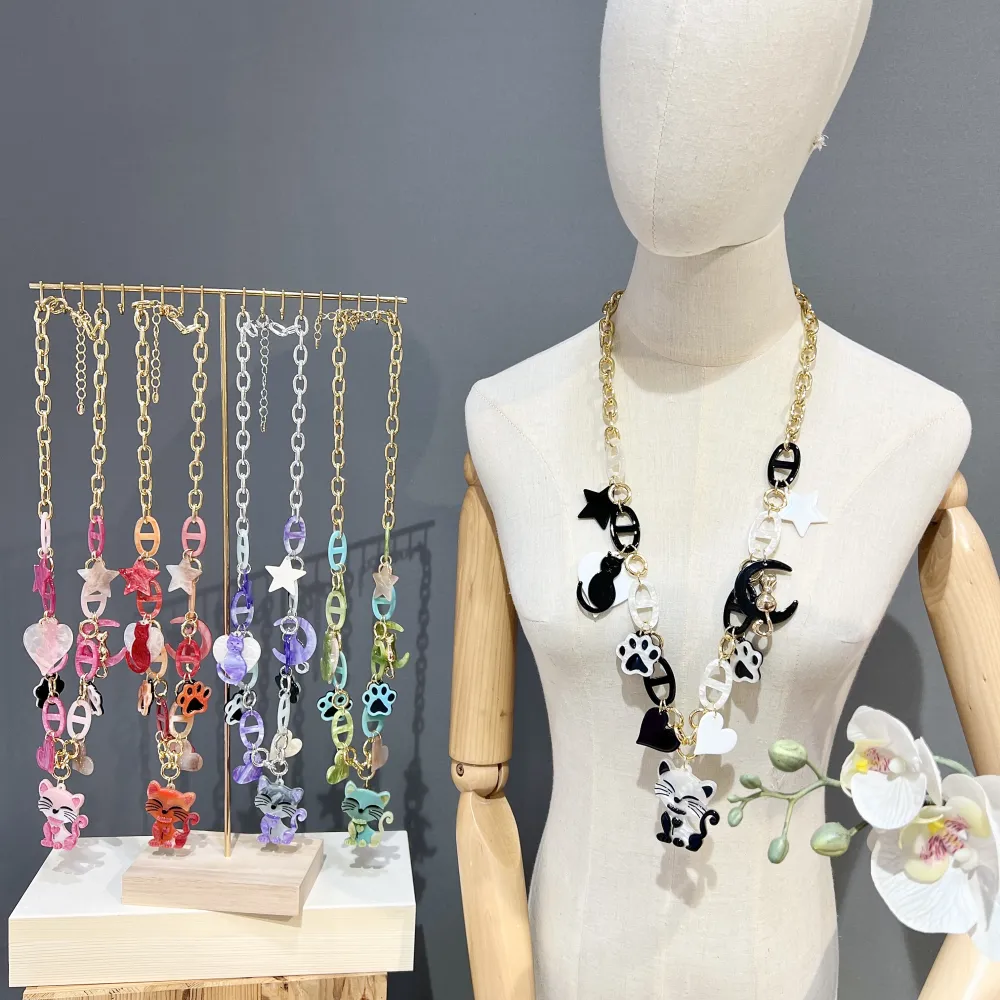 Gatto-Collana Lunga Moda in Resina - CML-YXL13369 (Viola)