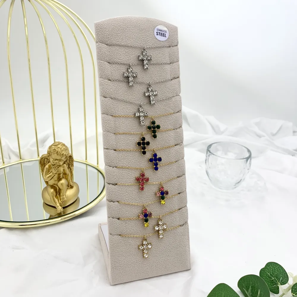 Croce con Zirconia-12pz Collane Corte in Acciaio - CPA-103-AA241N (MIX)