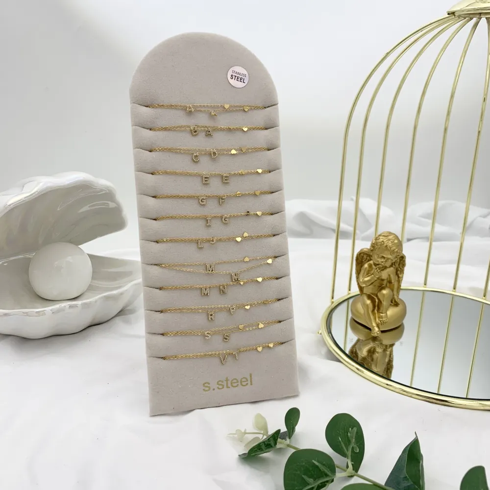 Iniziale Piccolo con Strass e Cuore-24pz Collana Corte in Acciaio - CPA-103-AA3208N