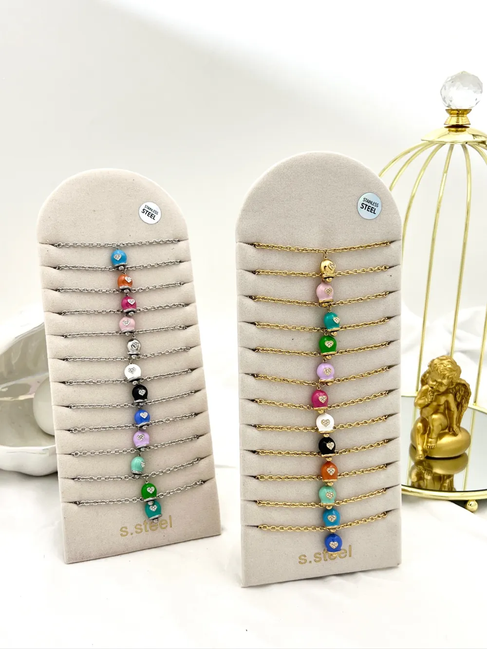 Campanello Smaltato-12pz Collane in Acciaio - CPA-103-AA3438N (Oro Giallo)