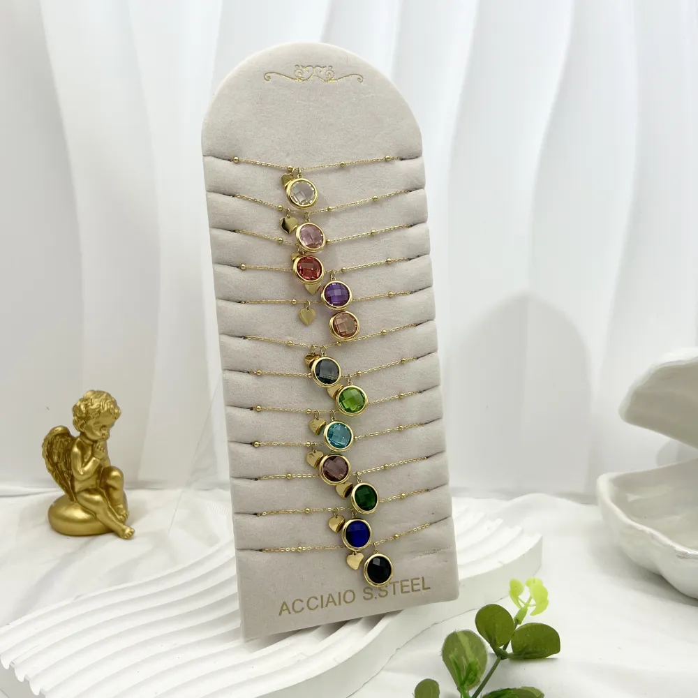 Pietra Colorata -12pz Collane Corte in Acciaio - CPA-103-AA5412N