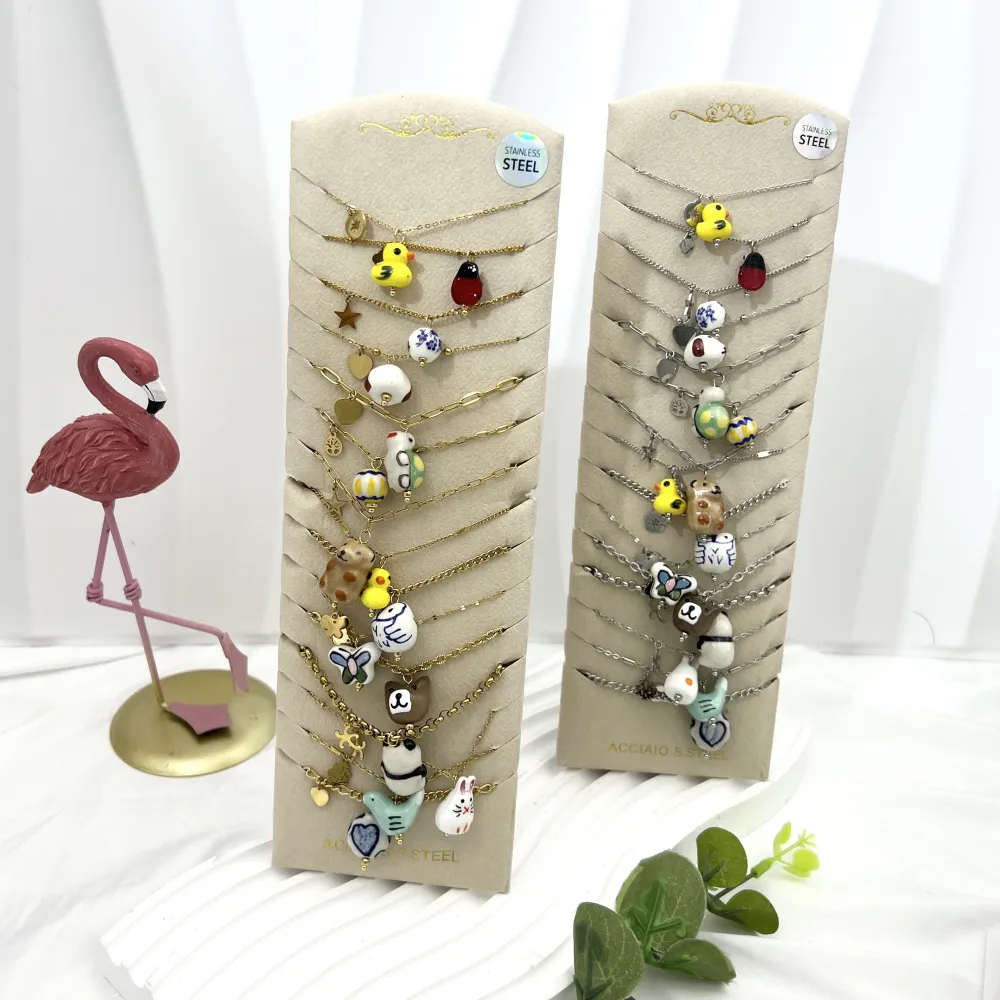 Mix Soggetti Ceramica -12pz Collane Corte in Acciaio - CPA-765-61