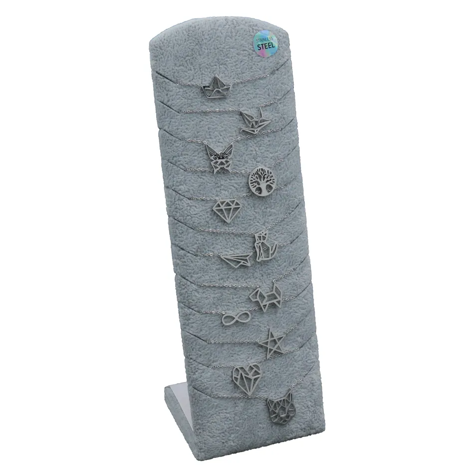 Collana in Acciaio OLIGAMI (12Pz + Espositore in Omaggio) - CPA413-281-Origami - Collana Acciaio 12pz con Espositore (Argento)