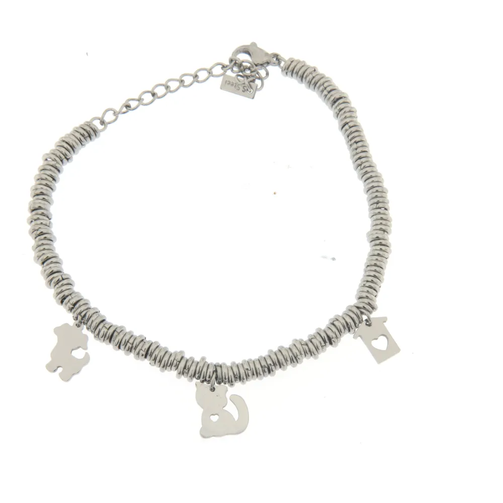 Bracciale da Donna In Acciaio - Cane Gatto -Bracciale Multi Anello Sottile