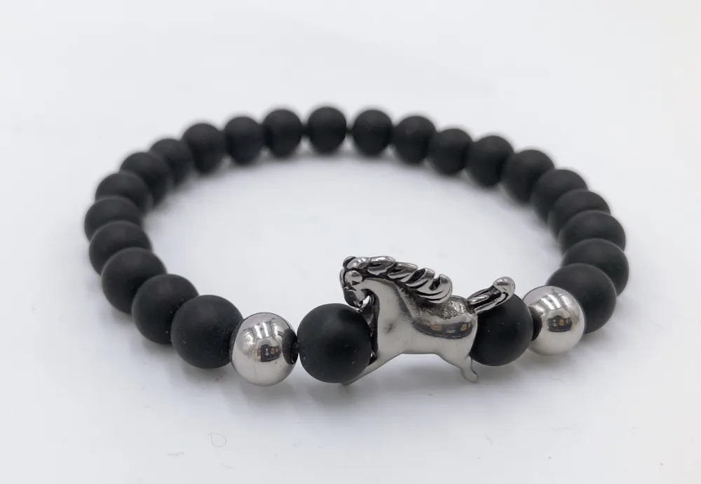 [Cavallo - Bracciale Uomo] Bracciale da Uomo Elastico con Pietre Laviche - Cavallo - Bracciale Uomo